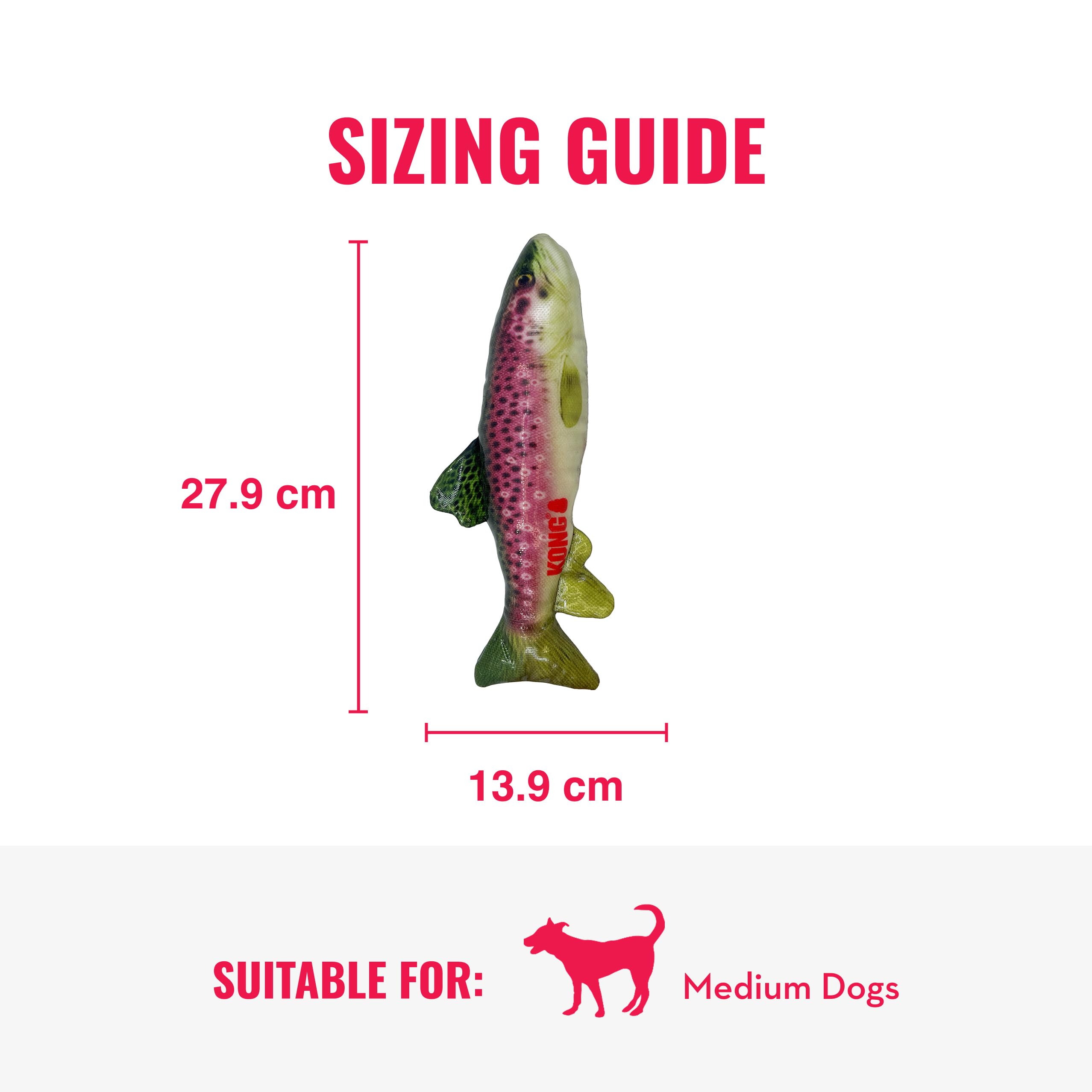 Jouet poisson-truite Kong Wild Shield à scellage triple, robuste et sûr.