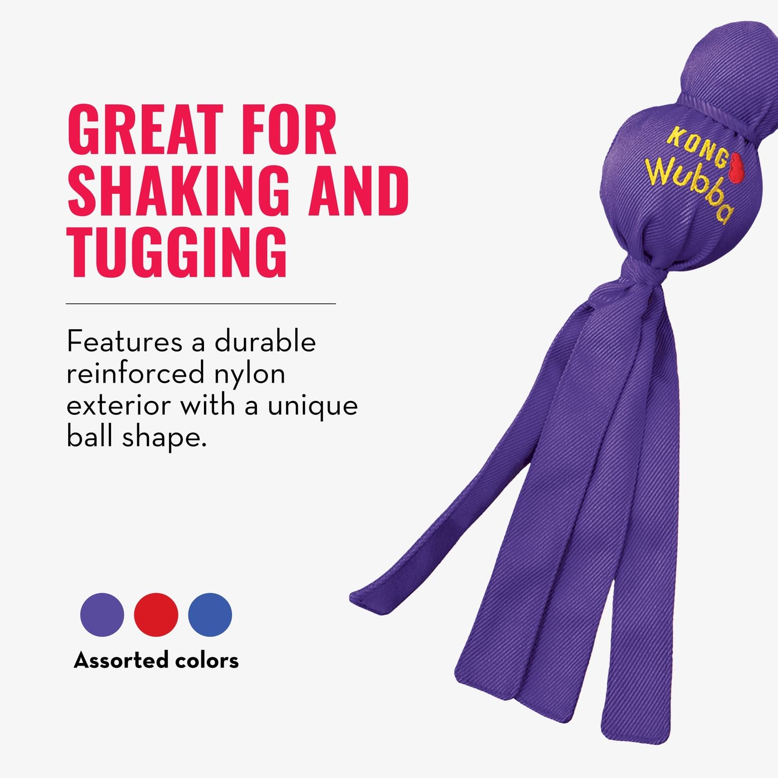 KONG Wubba formes-balles uniques, textures variées pour stimulation sensorielle.