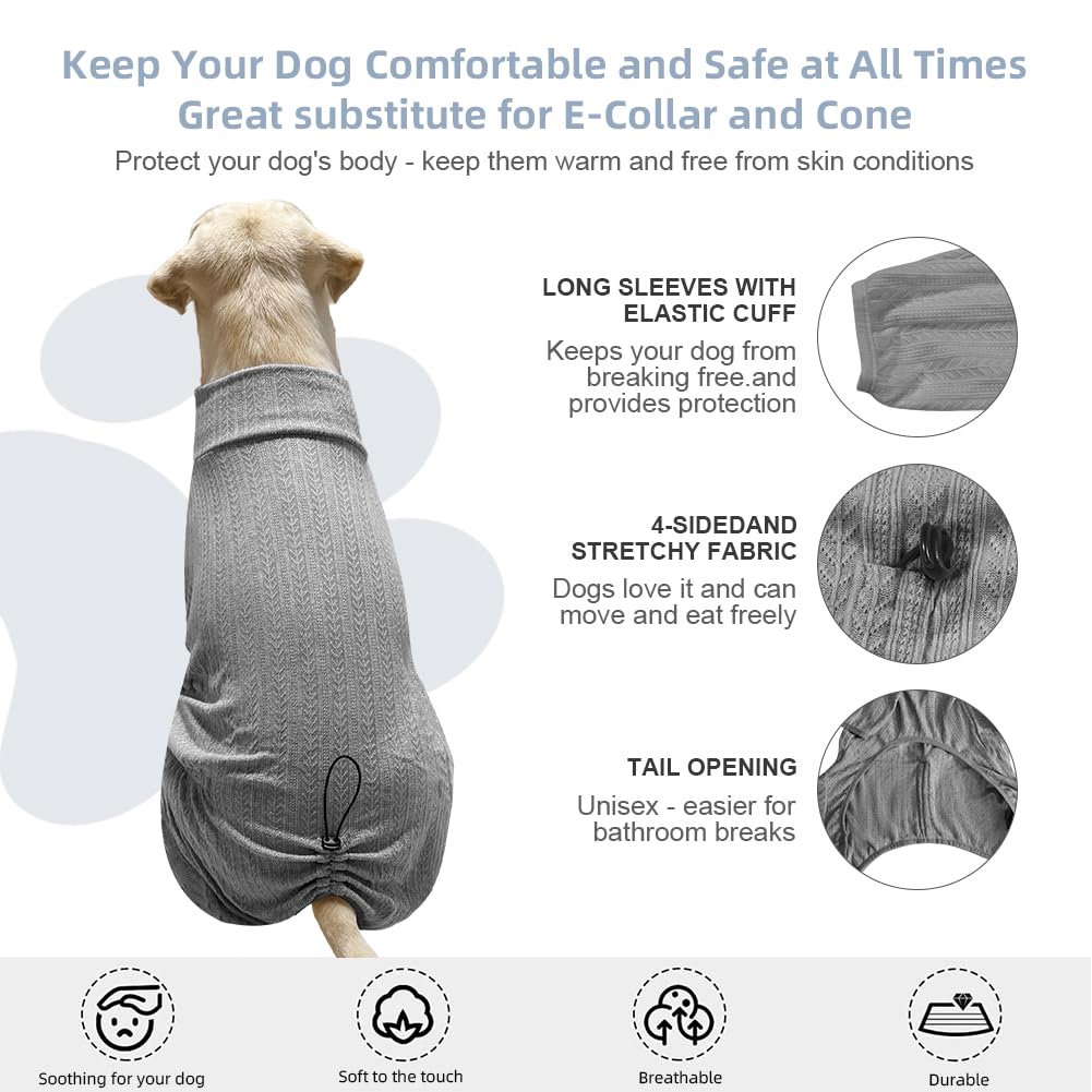 KOOGAL pyjama chien gris 4XL, protection contre léchage et griffes.