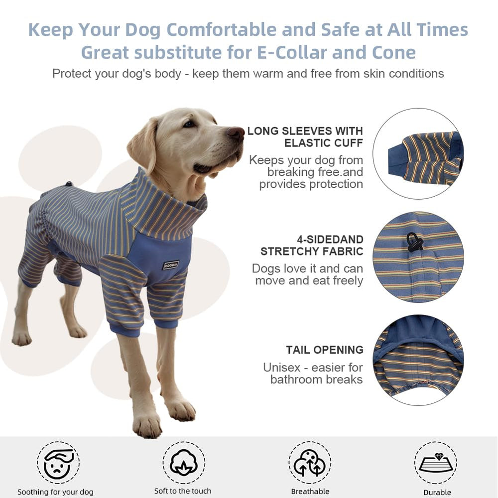 KOOGAL Pyjama Chien bleu rayures XL protection contre les griffures et léchages.