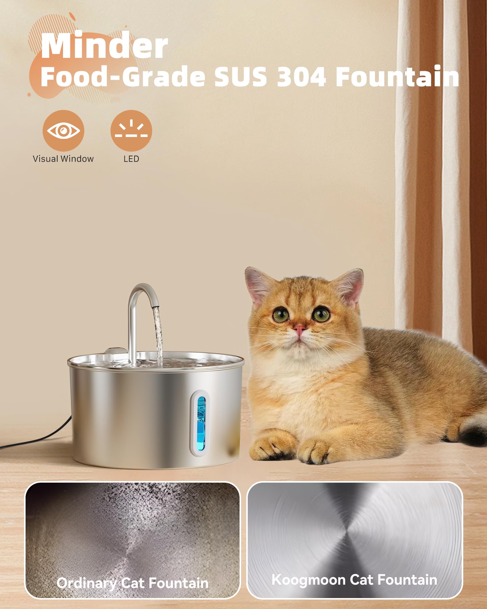 KOOGMOON fontaine chat fenêtre niveau eau, contrôle rapide.