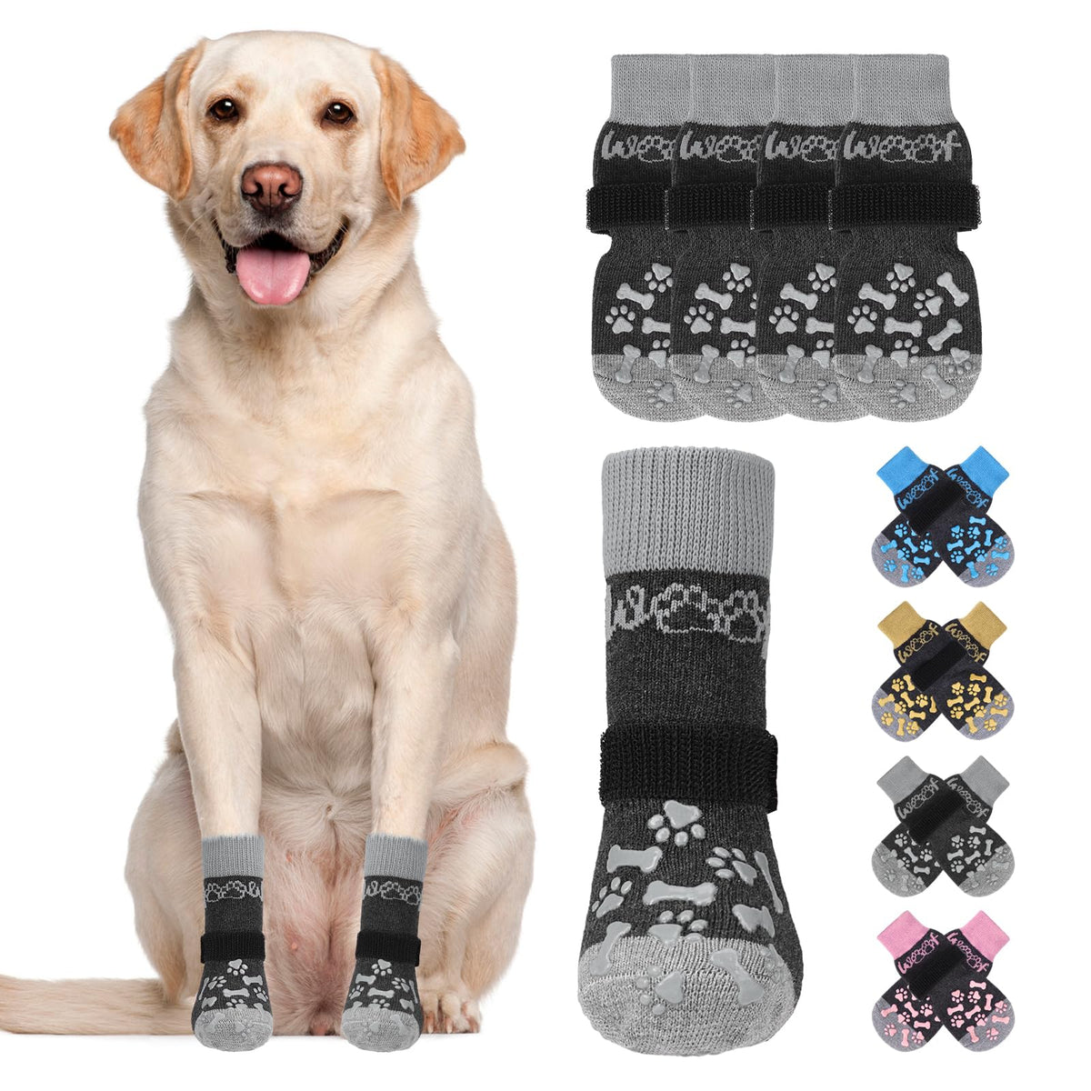KOOLTAIL chaussettes chien anti-glisse pour sols durs, sécurité accrue.