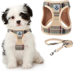 KOOLTAIL harnais-chien à carreaux beige pour balades confortables et visibles.
