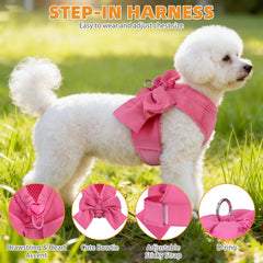 KOOLTAIL harnais petit chien avec noeud papillon rose, style adorable pour sorties.