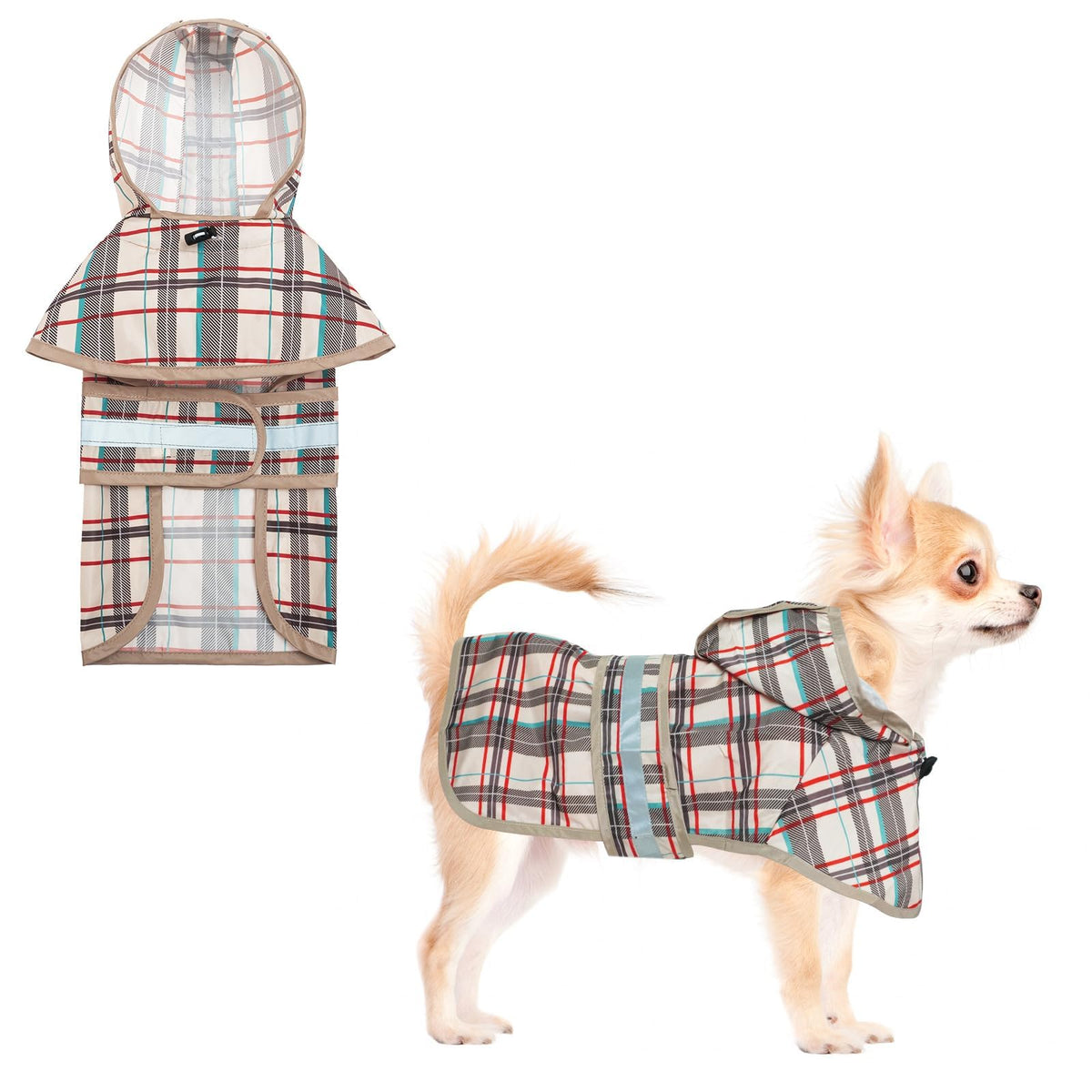 KOOLTAIL manteau imperméable pour chien avec capuche beige, protection contre la pluie