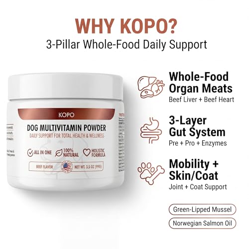 Kopo poudre multivitamine pour chien, doseur inclus, dosage pratique.