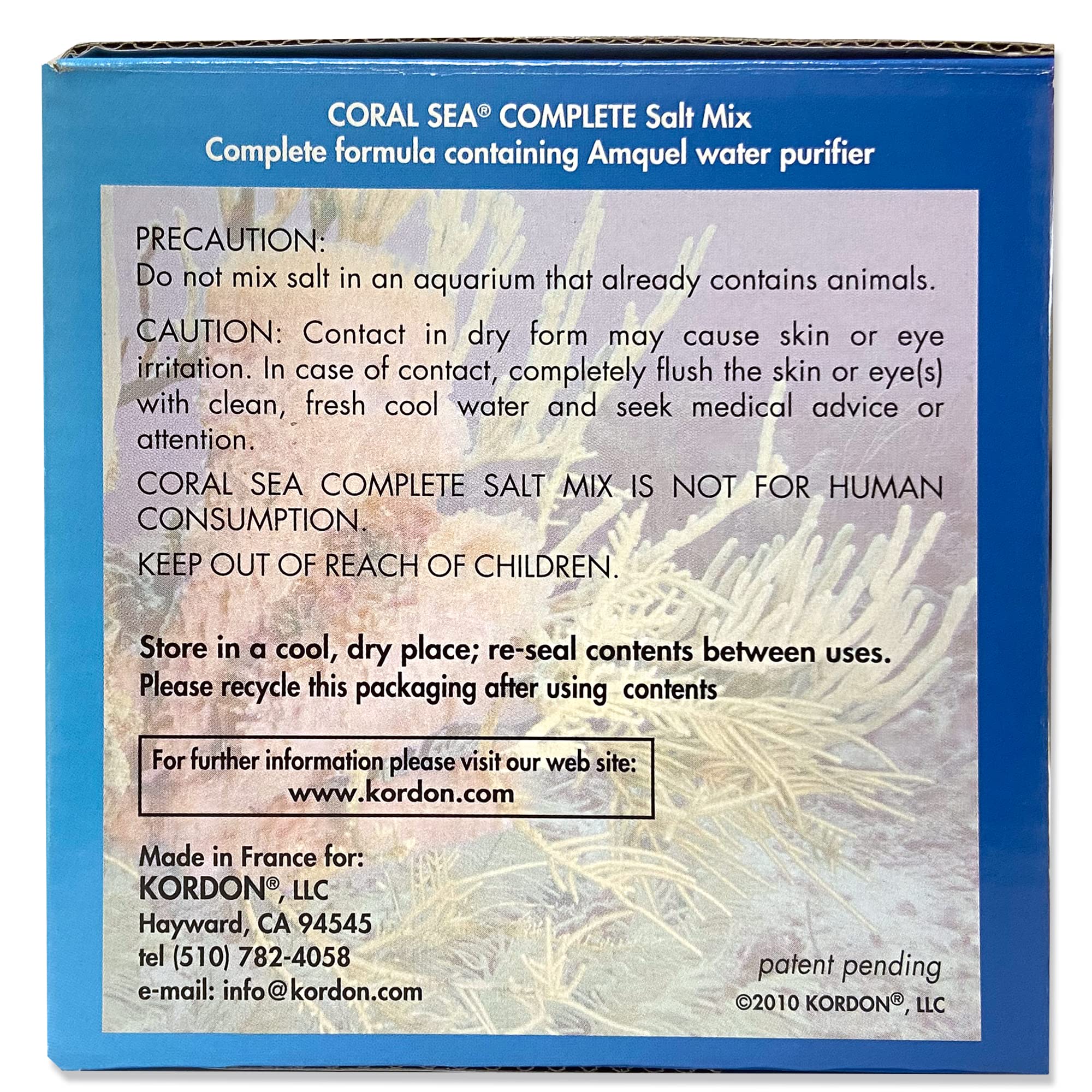 Kordon Coral Sea Salt Mix Amquel adapté pour récifs et roches vivantes.