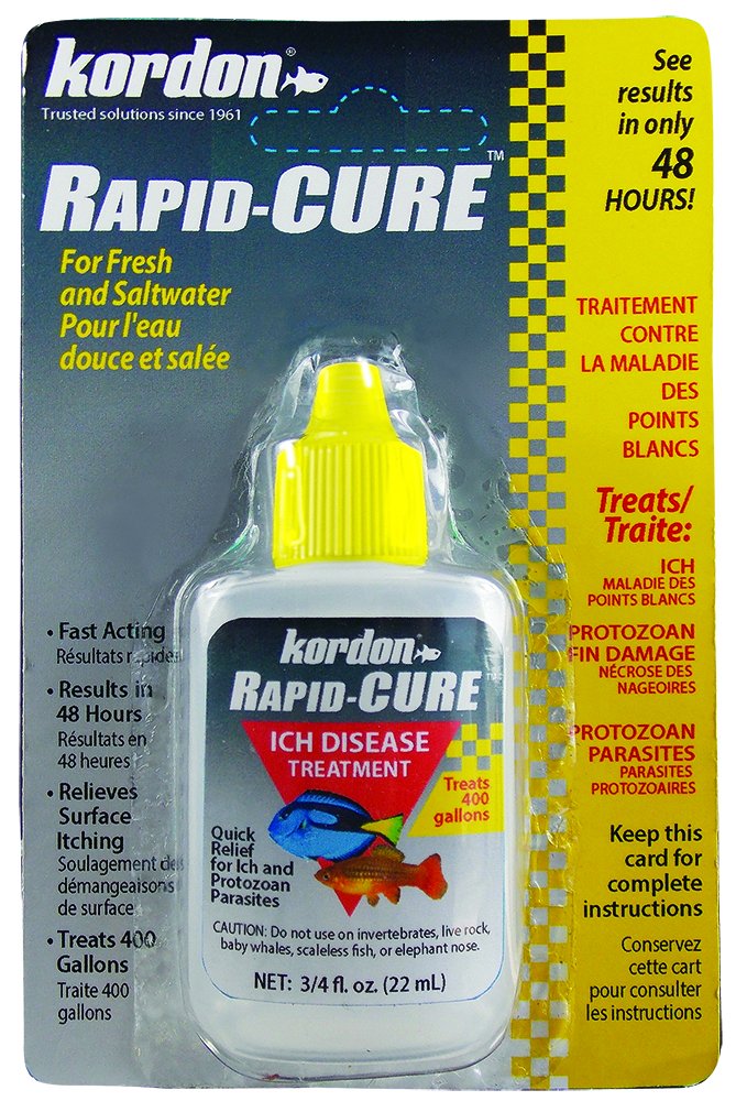Kordon Rapid Cure – flacon bleu indiquant le cycle de traitement pour Ich et parasites