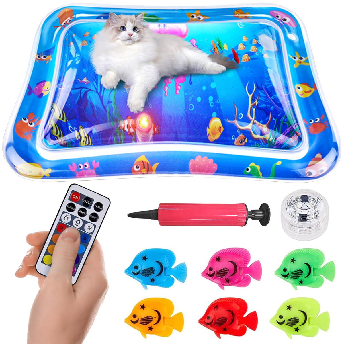 kowgical tapis eau chat poissons flottants lumineux, stimulation tactile et jeu interactif