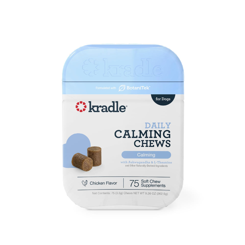Kradle friandises apaisantes pour chien, chien mangeant, soutien au calme.