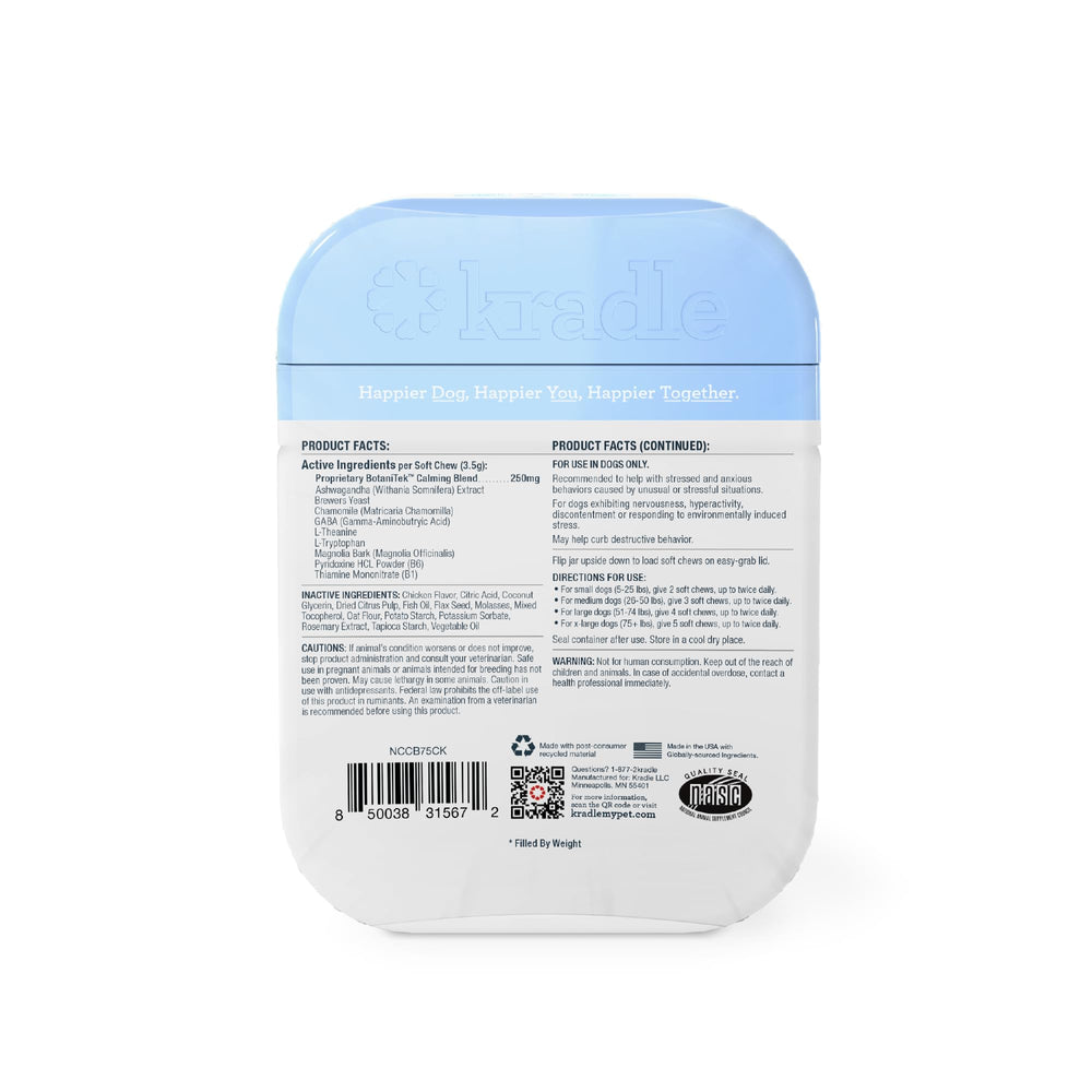 Kradle friandises apaisantes pour chien, chien dort paisiblement.