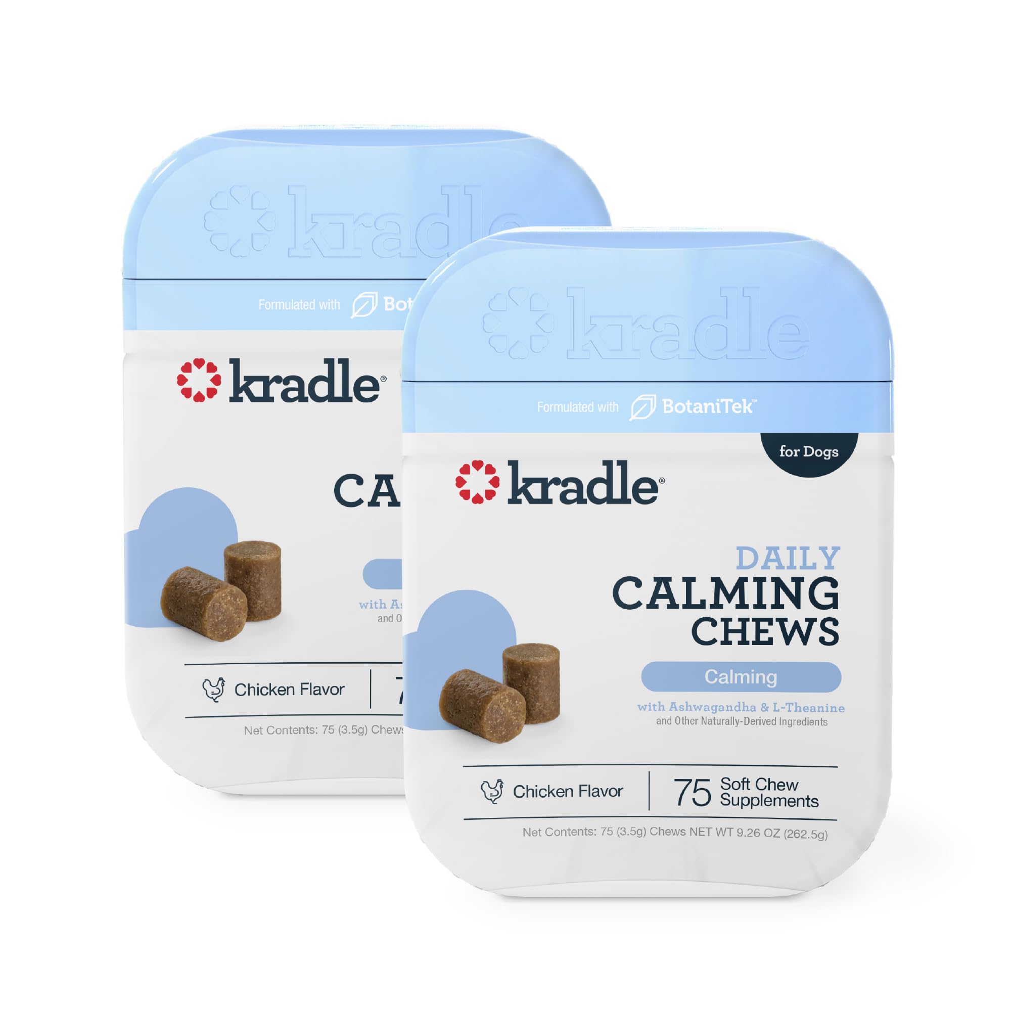 Kradle friandises calmantes au poulet dans l'emballage prêt à l'emploi.