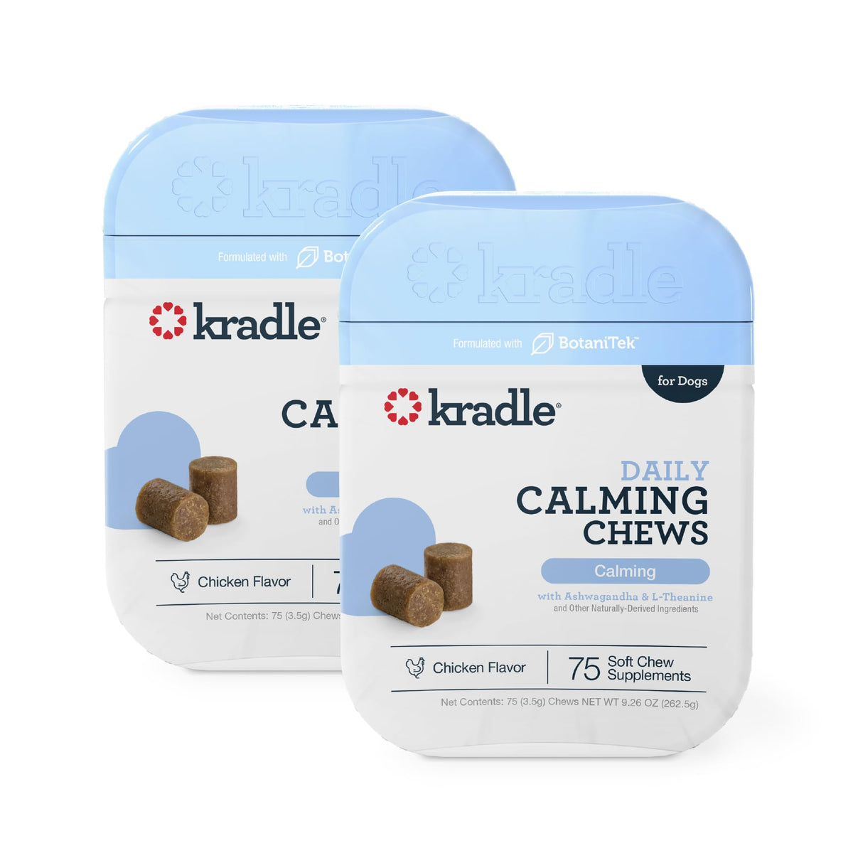 Kradle friandises calmantes au poulet dans l'emballage prêt à l'emploi.
