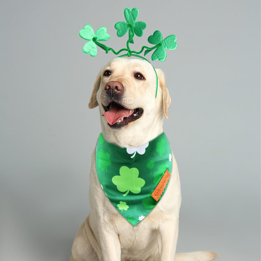 Bandana Kreyfer chien Saint-Patrick double-face vert trefle, parfait pour balades