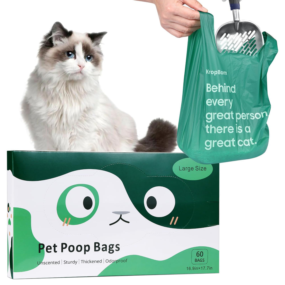 KropBom boîte 60 sacs chat-poignée pratique pour nouer et transporter les déchets.