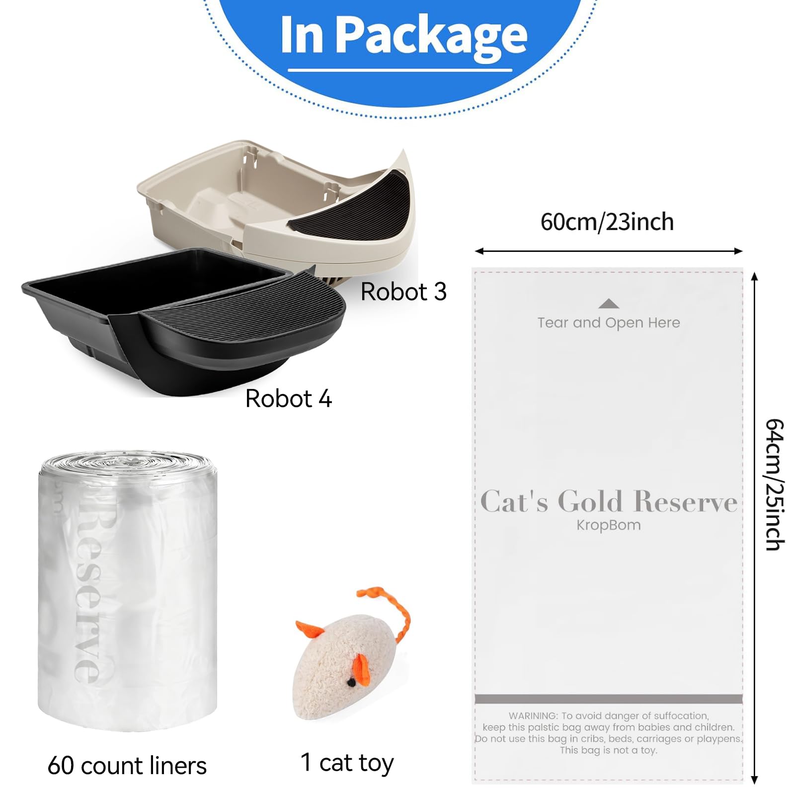 Capacité 34–42 litres; idéal pour plusieurs chats avec KropBom.
