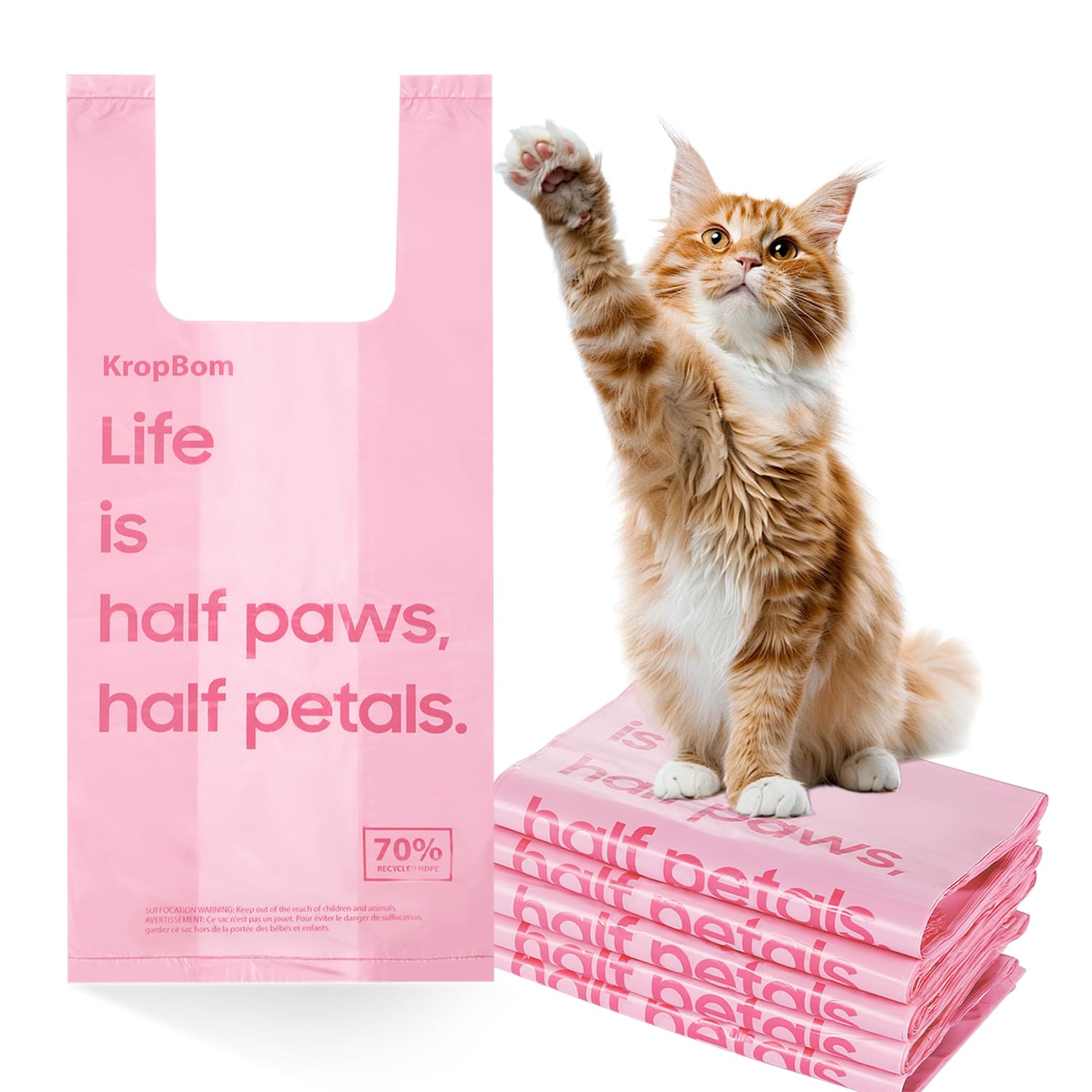 Sacs crottes KropBom chat parfum Fleur de Cerisier avec manche pour nettoyage facilité