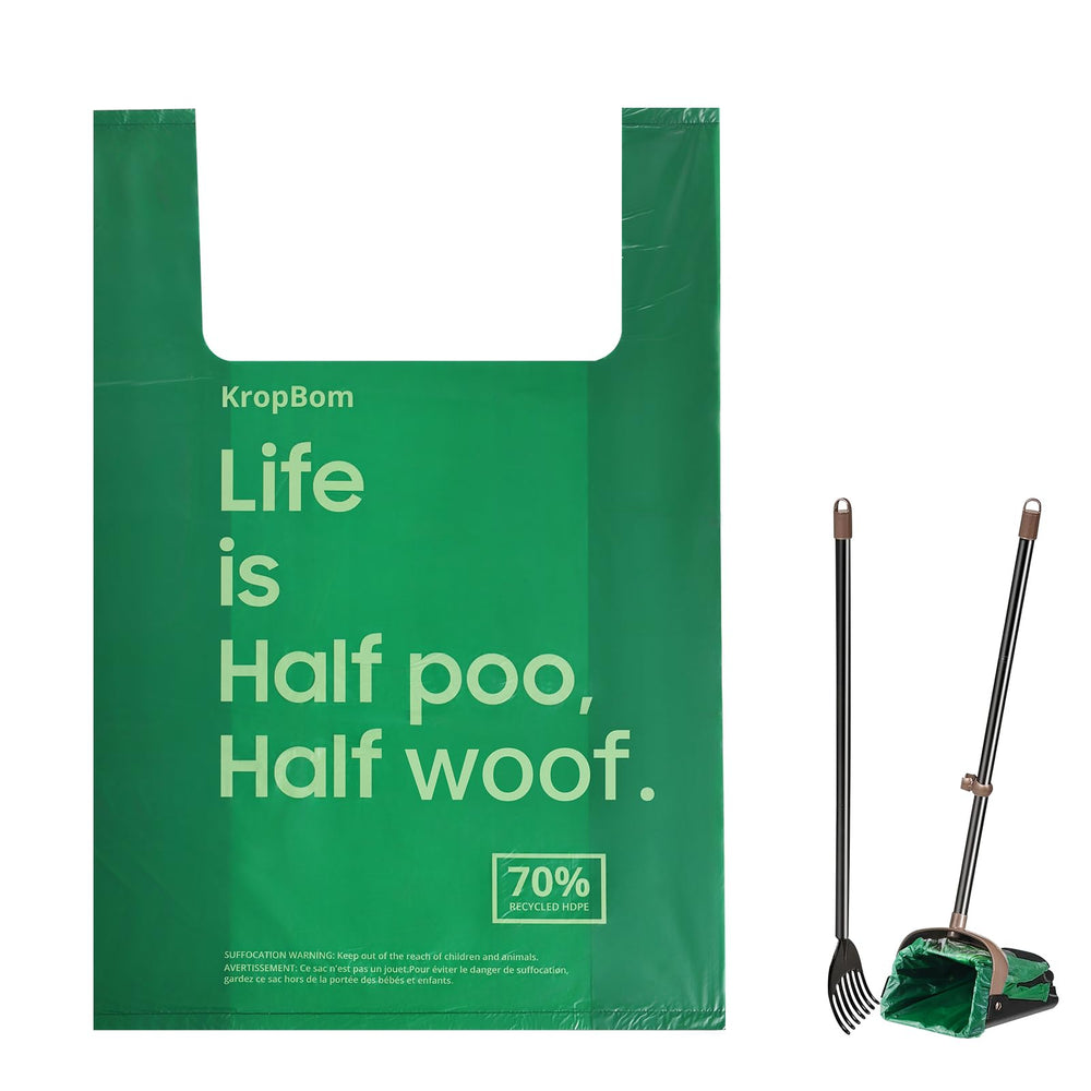 Sacs KropBom extra-large: grande capacite pour grosses crottes et nettoyage pratique.