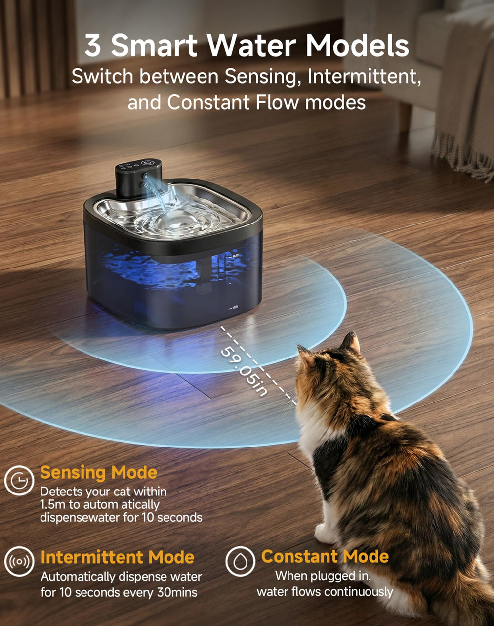 Ksuefao fontaine sans fil avec batterie 4000, liberté de placement et hydratation régulière.