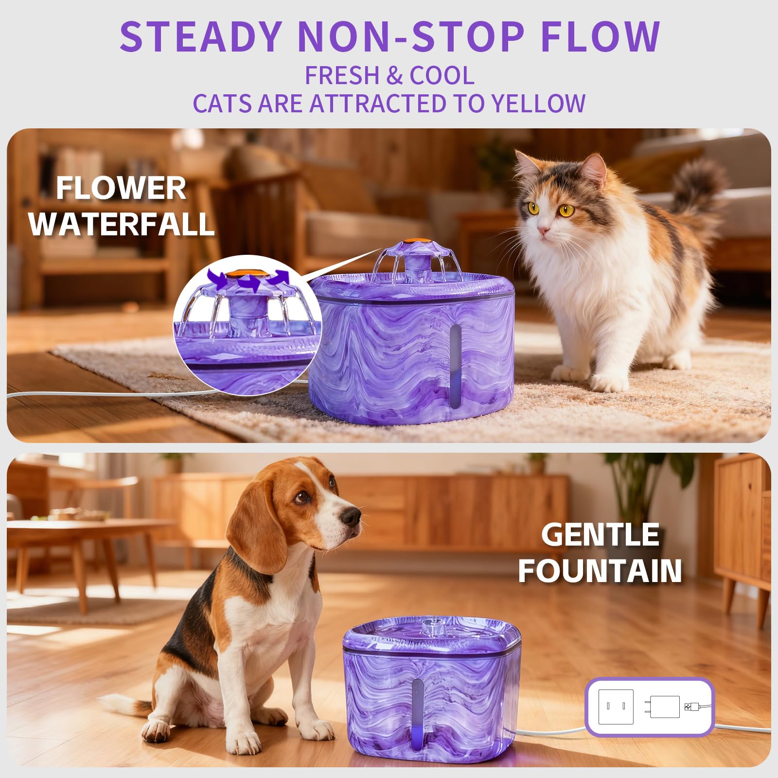 Ksuefao fontaine-chat violet, grande capacité garantissant moins de remplissages fréquents.