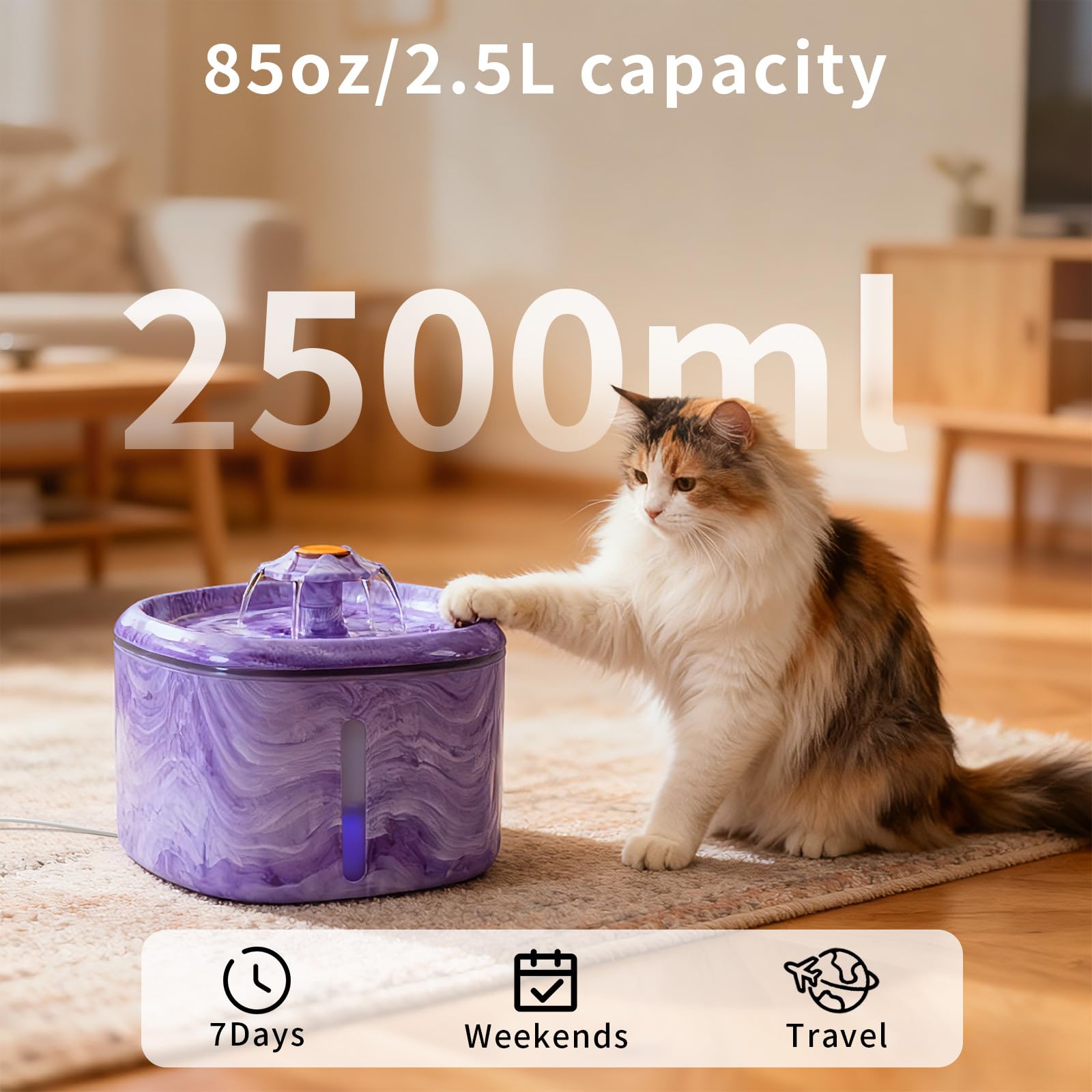 Ksuefao fontaine-chat violet, deux flux naturels pour attirer votre compagnon.