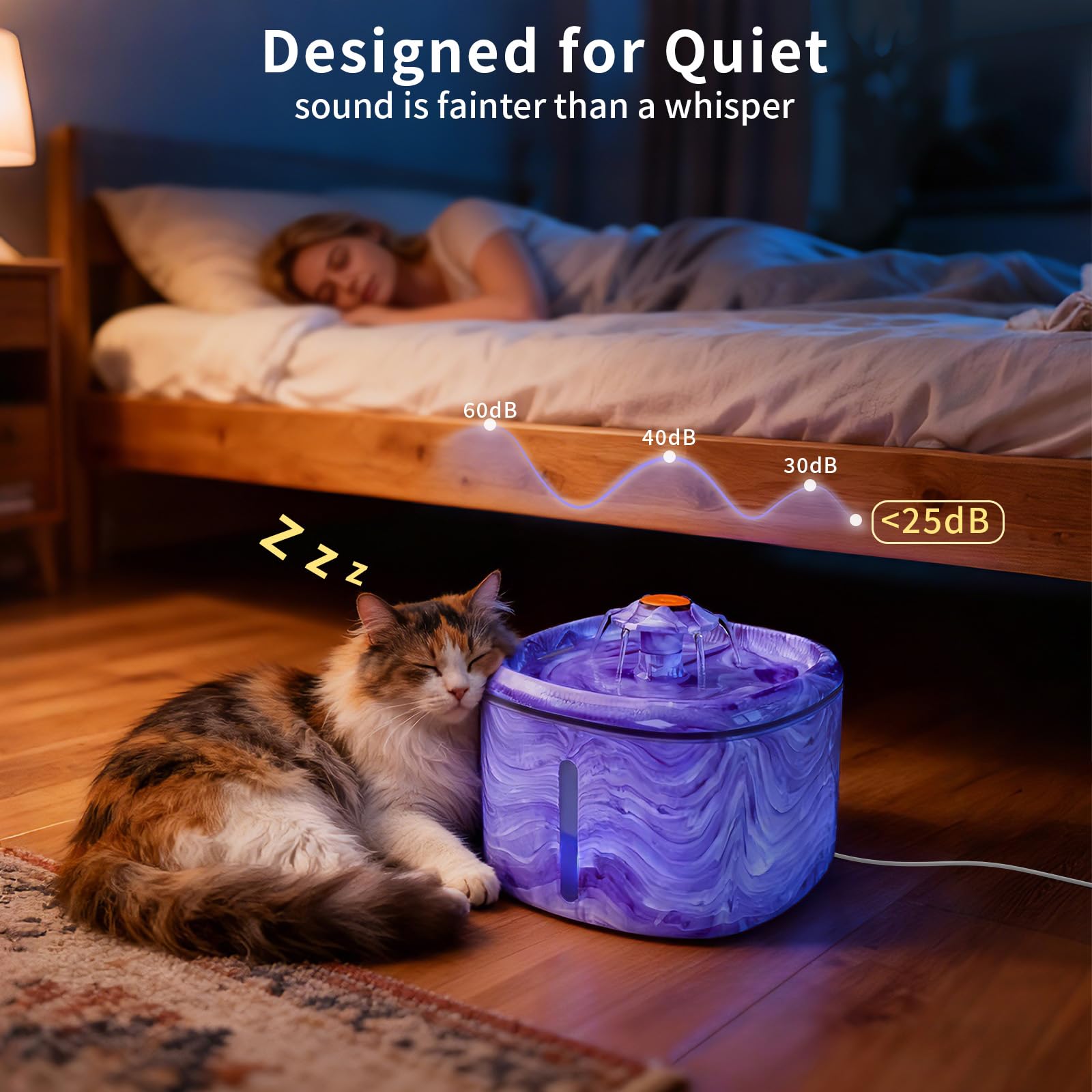 Ksuefao fontaine-chat violet, pompe ultra silencieuse pour un intérieur calme.
