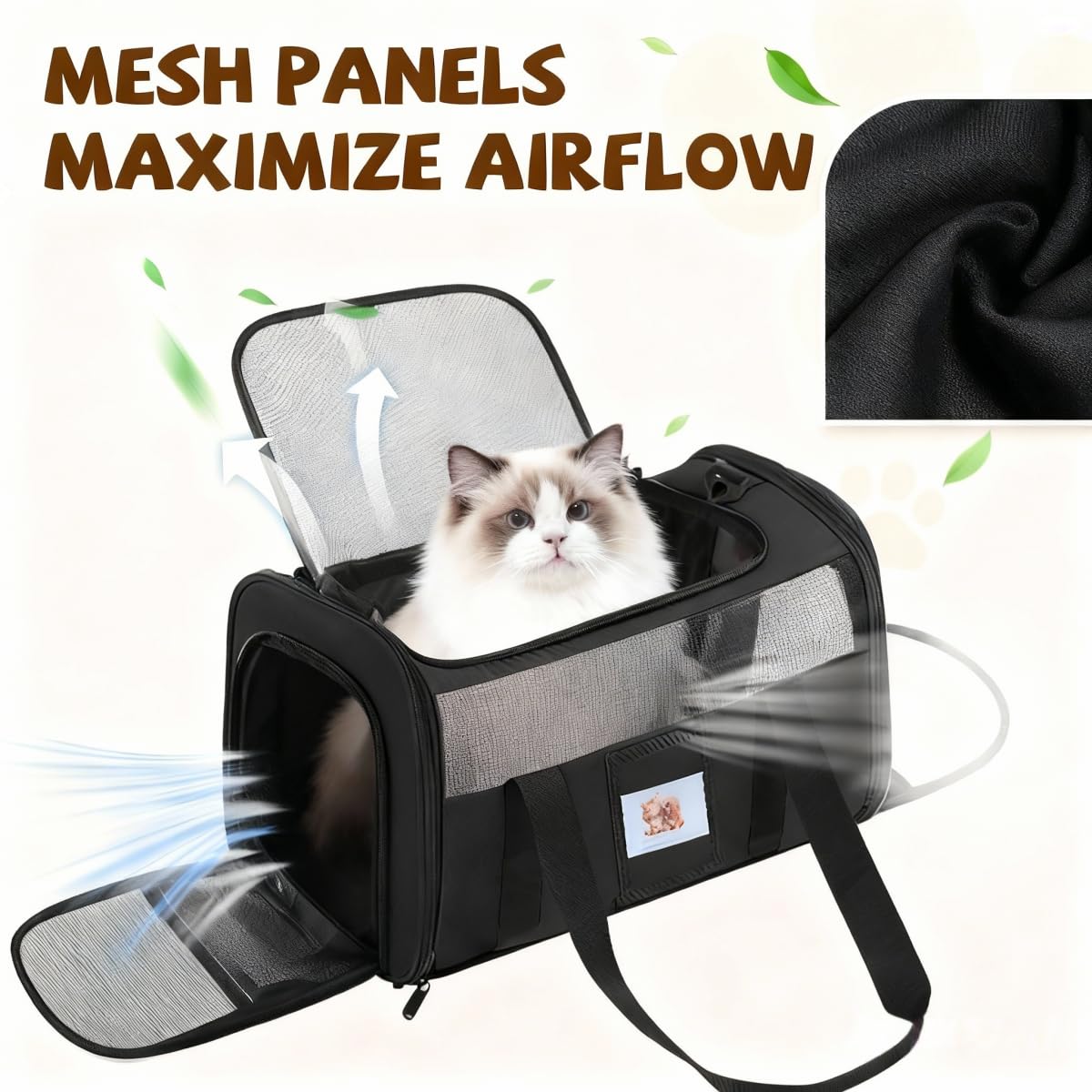 KTSOLRA sac chat doux, fermetures sécurisées pour voyage sans souci.
