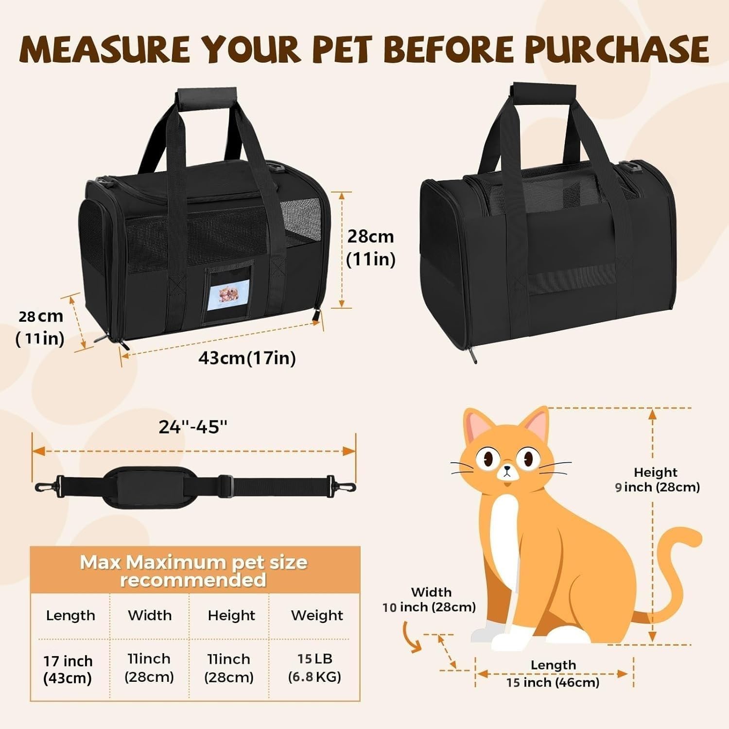 KTSOLRA sac chat doux, pad intérieur amovible et facile à nettoyer.