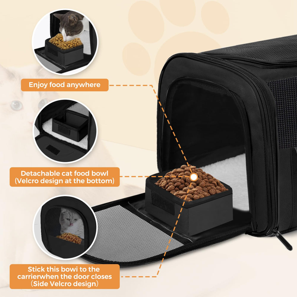 KTSOLRA sac chat doux, poche bol nourriture détachable pour repas pratiques.