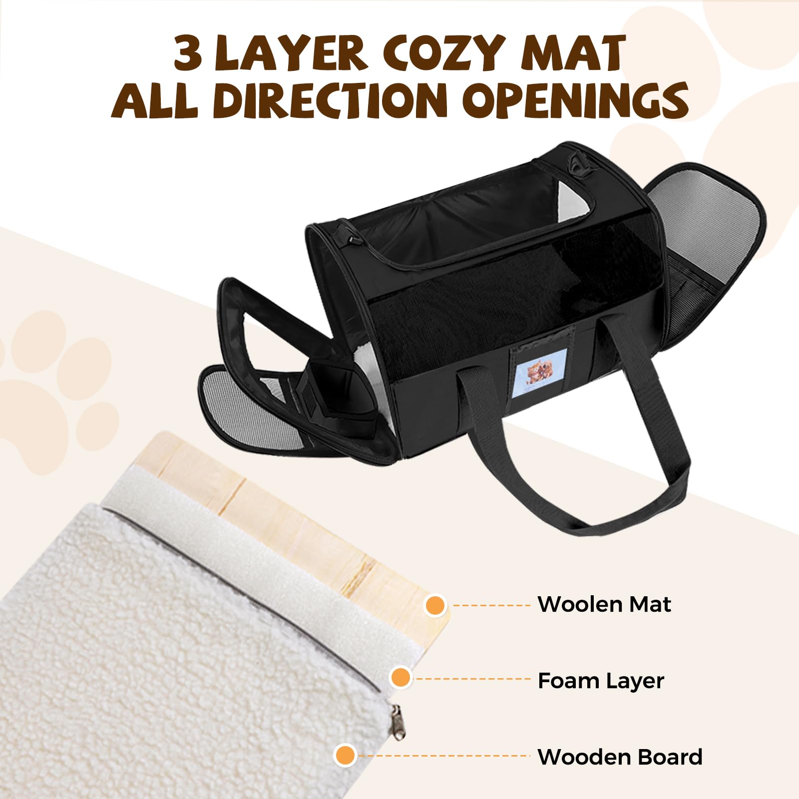 KTSOLRA sac chat doux, ventilation mesh triple pour respiration agréable.
