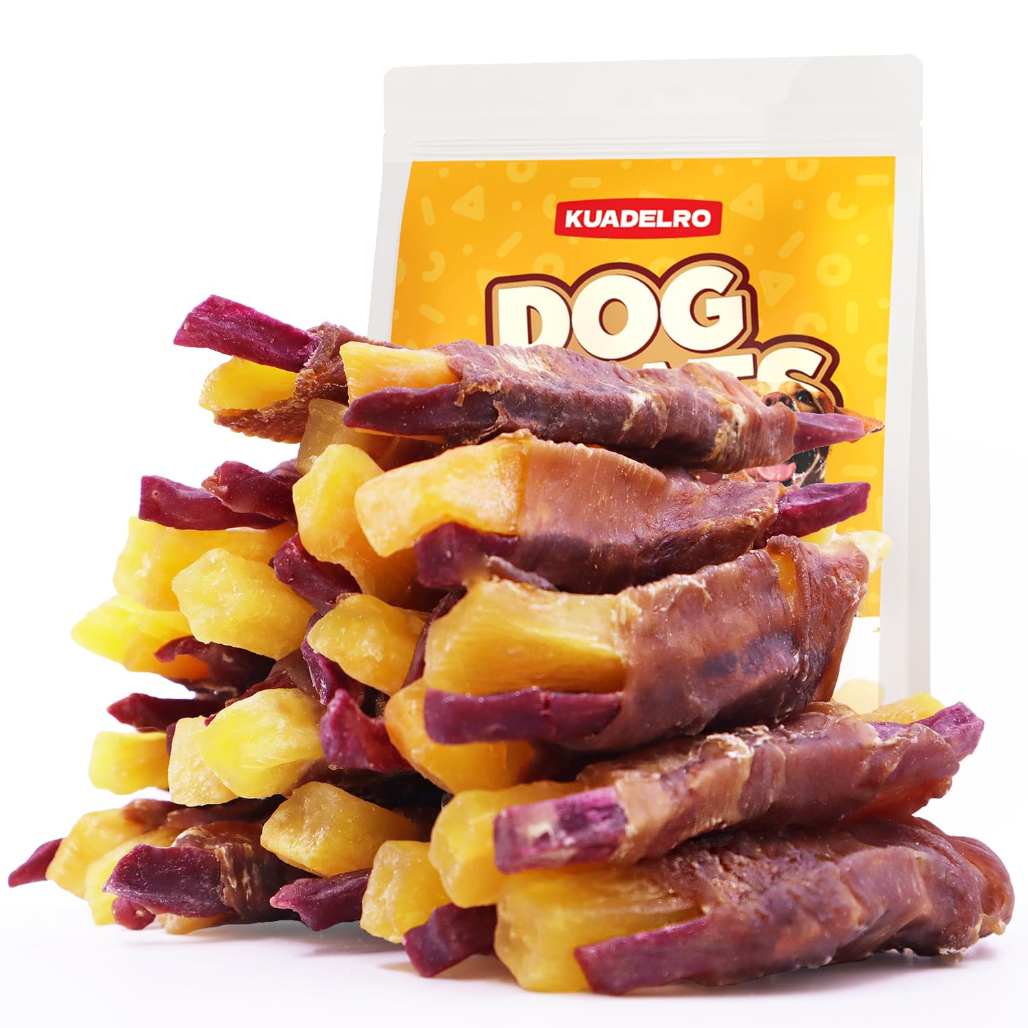 KUADELRO canard enrobé patate douce: bouchée moelleuse et parfumée pour chiens.