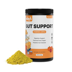 Flacon Kubi Pets Soutien digestif citrouille pour chien, mise au premier plan.