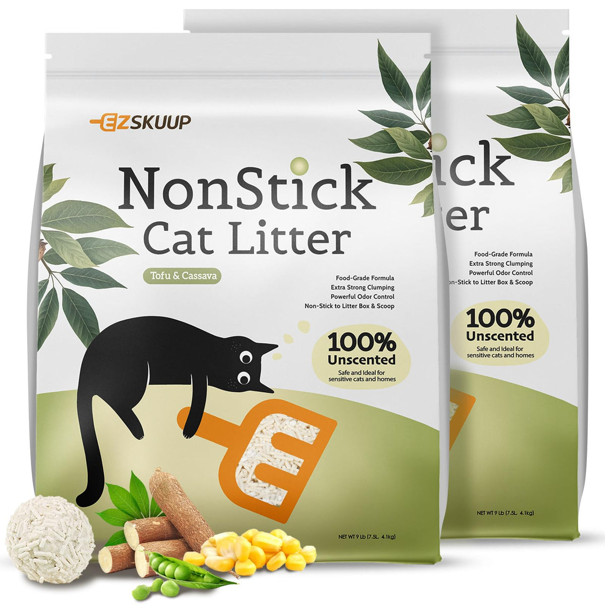Kubvici EZSKUUP litière chat tofu-cassava emballage clair et écologique.