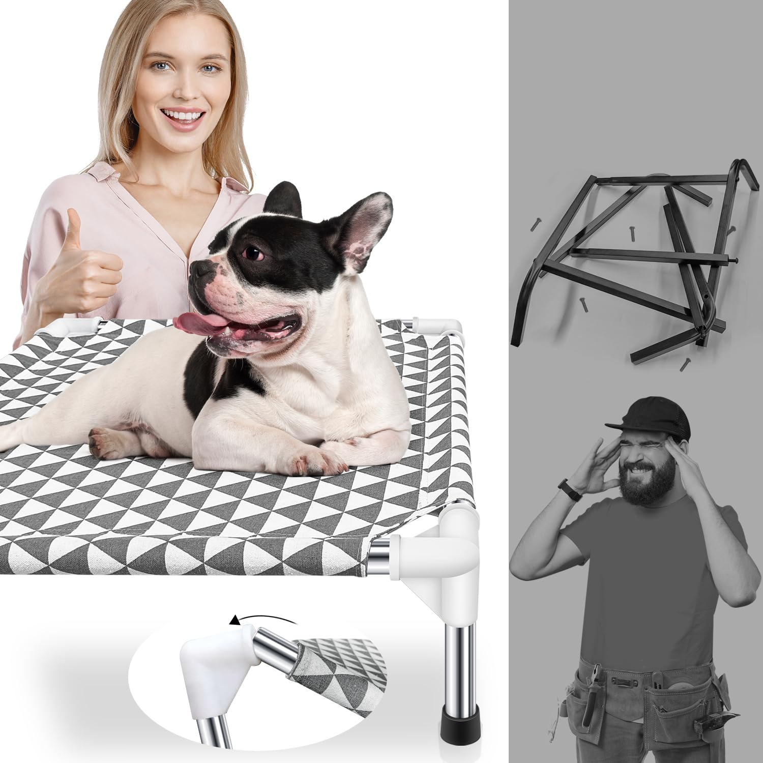 Kuntrust lit chien avec pieds anti-dérapants, stabilité sur toutes surfaces.