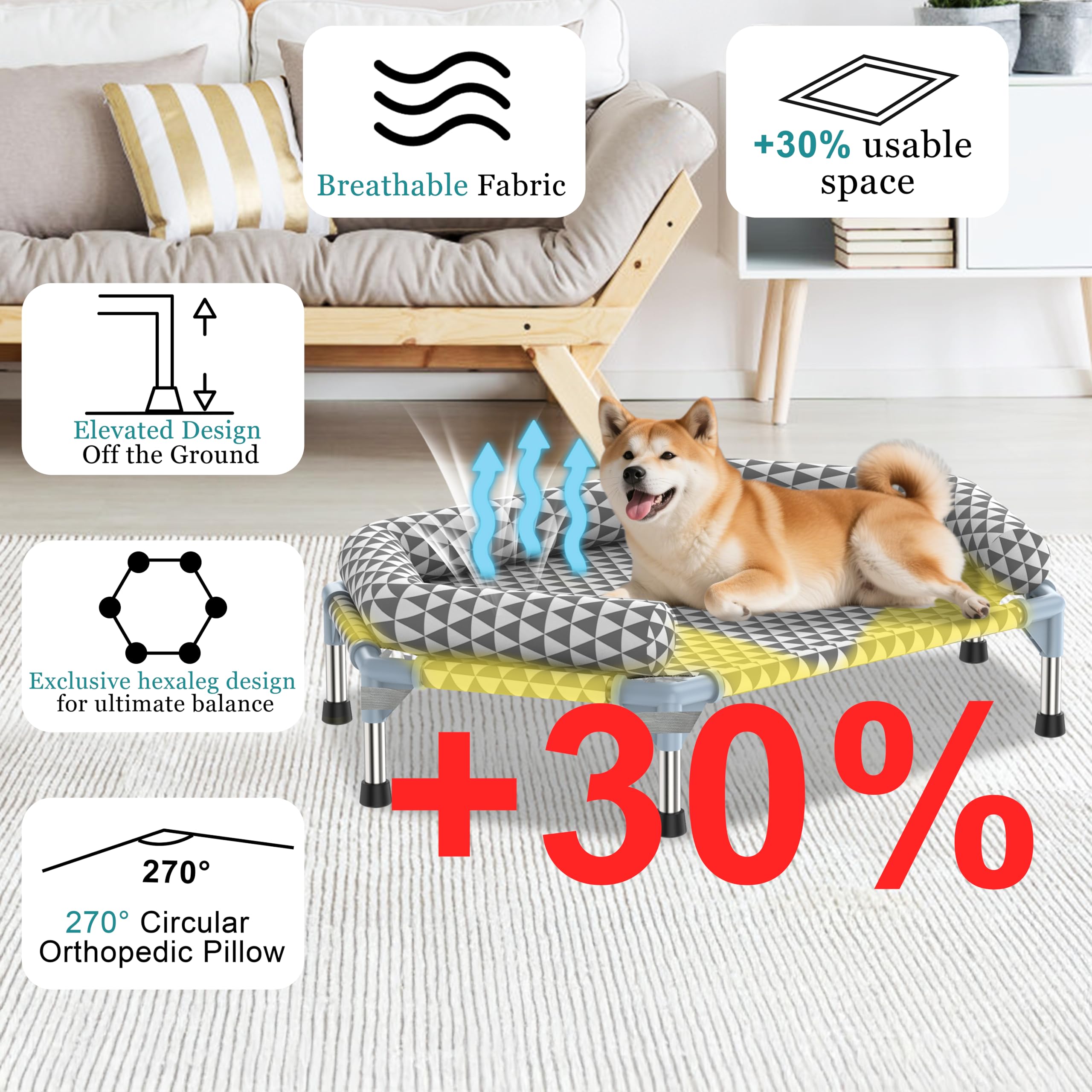Kuntrust lit orthopédique pour chien moyen avec oreiller en U offrant soutien tête et détente