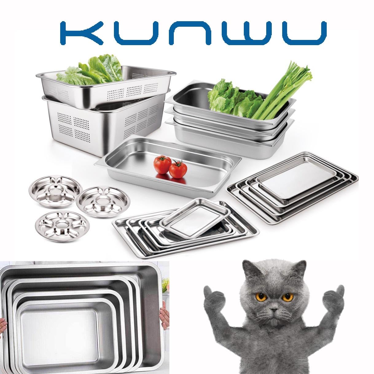 KUNWU litière acier inoxydable XXL, entretien facile et nettoyage rapide.