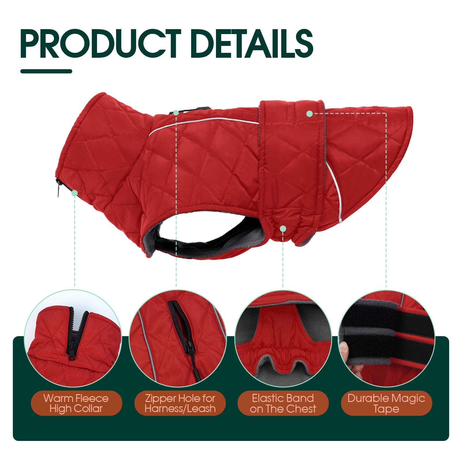 Manteau Kuoser pour chien, fermeture velcro à la poitrine, ajustement rapide.