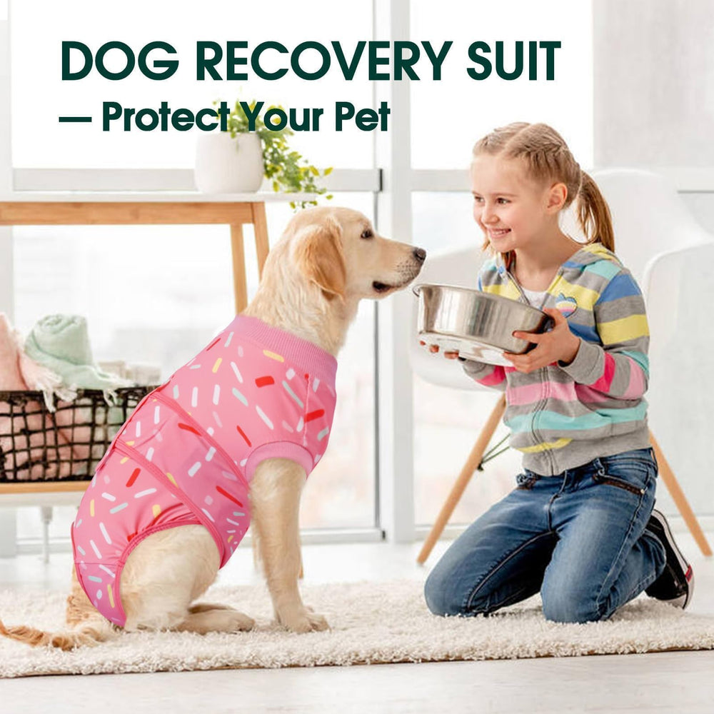 Kuoser combinaison recuperation chien rose guide-taille, ajustement fiable.