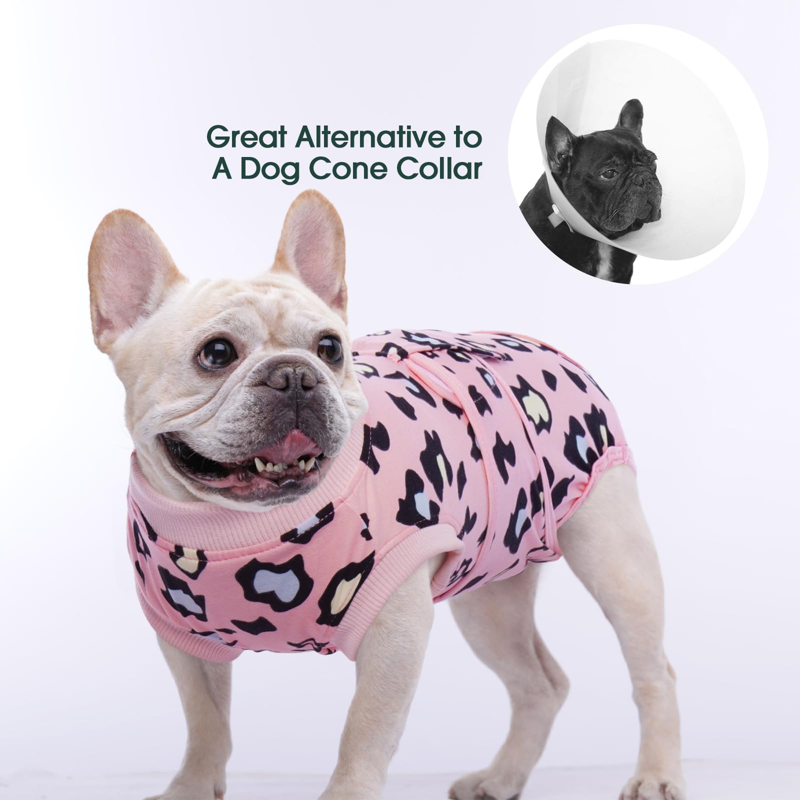 Kuoser combinaison recuperation chien rose leopard fermeture auto-agrippantes sécurisée et pratique.