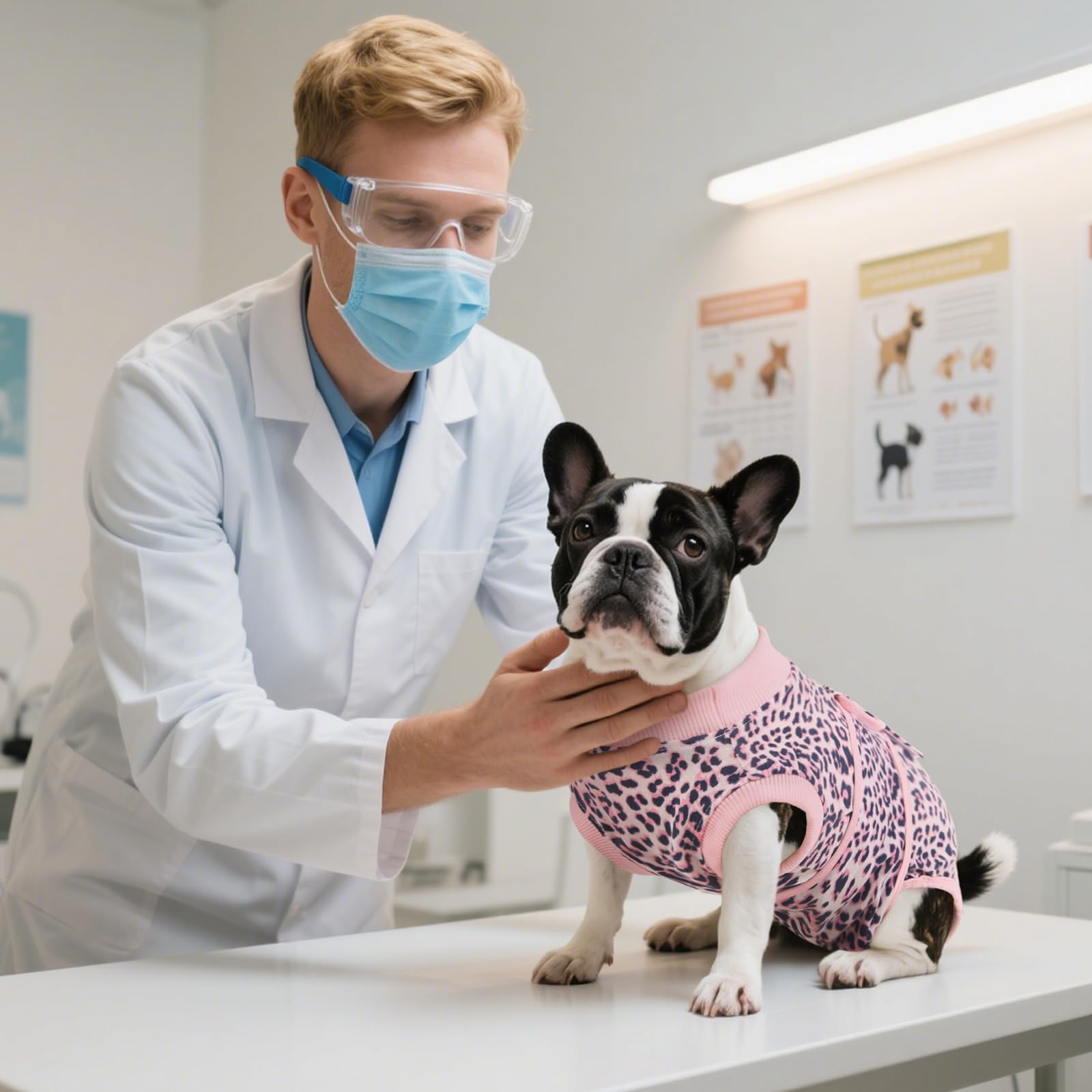 Kuoser combinaison récupération chien rose, matériau polyester souple facile à laver et sécher.