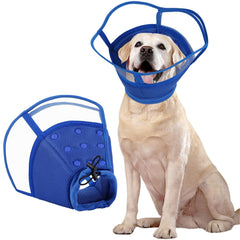 Kuoser collier cône chien grand bleu – vue avant, protège les plaies après chirurgie.