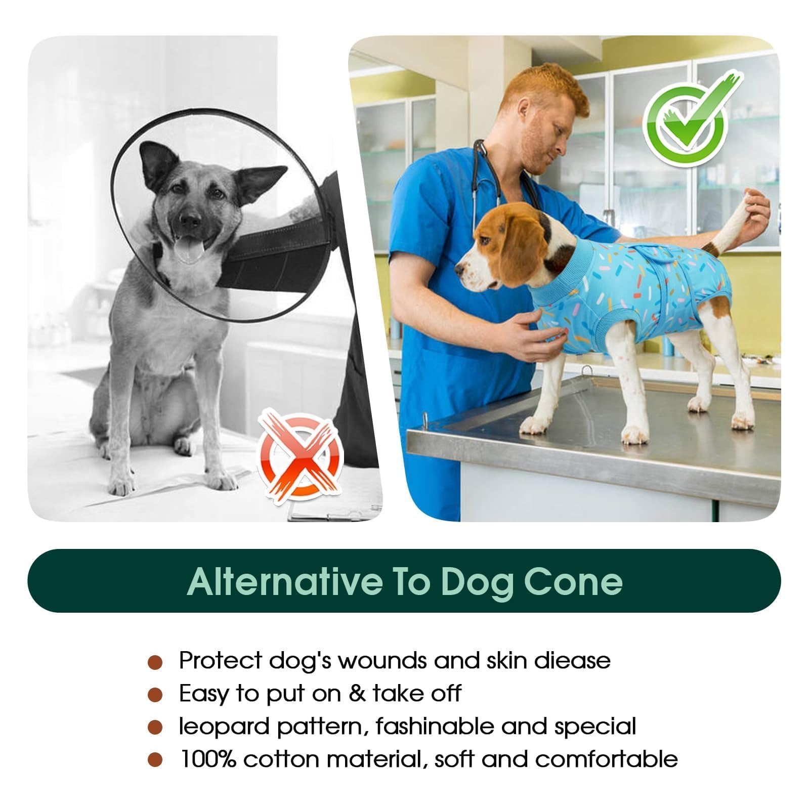 Kuoser costume-chien chirurgie bleu, lavage en machine et séchage rapide