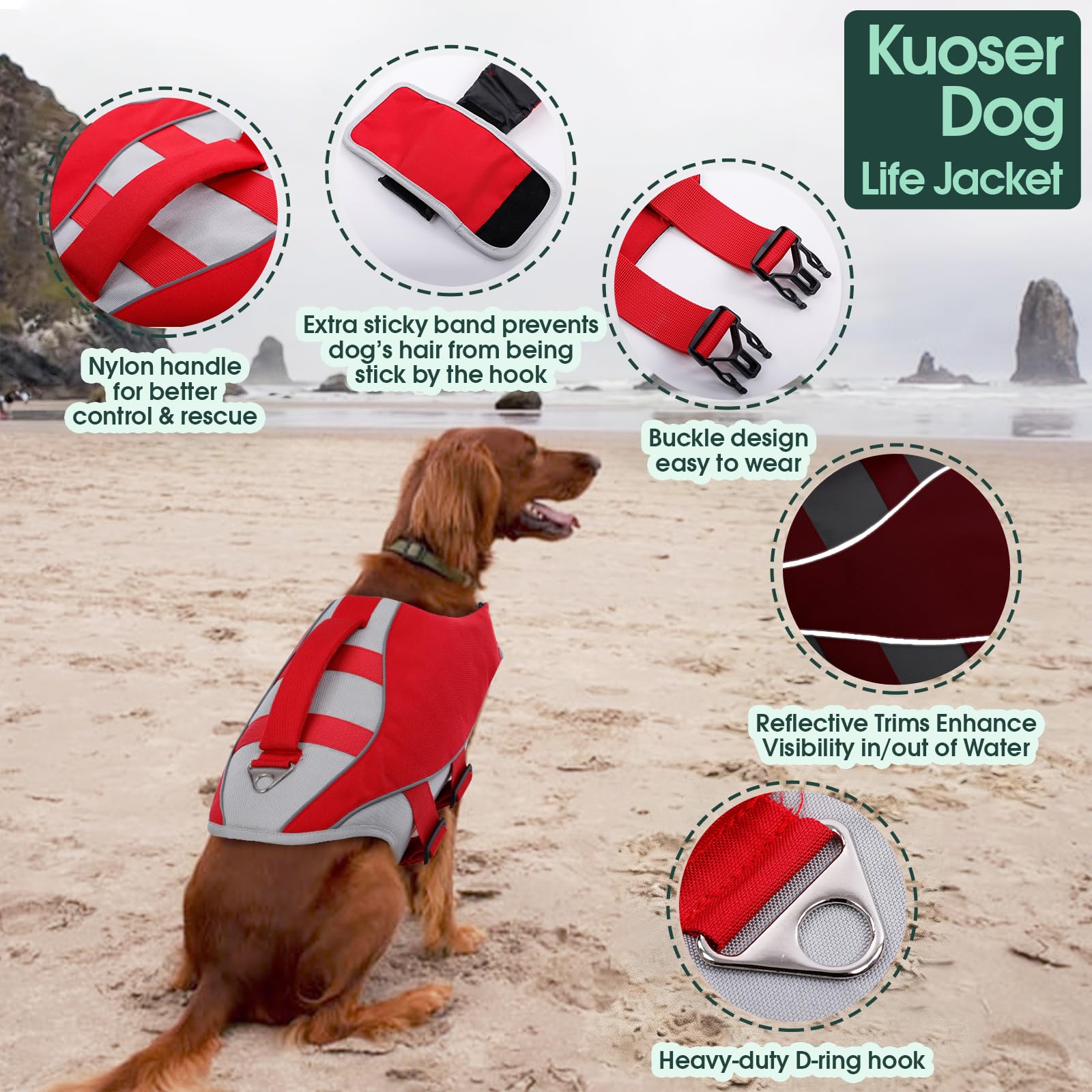 Kuoser gilet-chien-fermetures-reglables; mise en place rapide et ajustement sûr