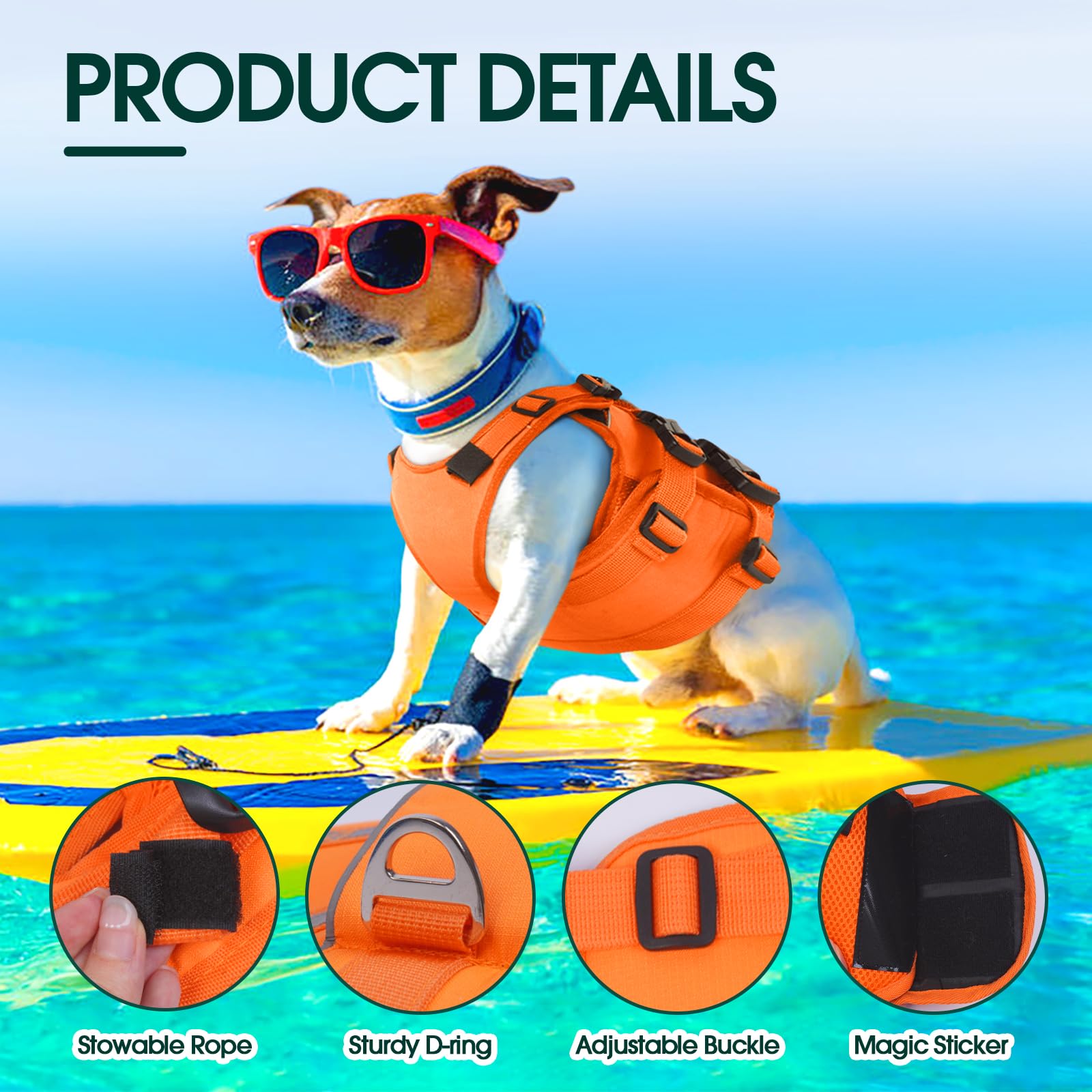 Kuoser gilet-natation-chien-jaune: durabilité renforcée par la matière ripstop et nylon.