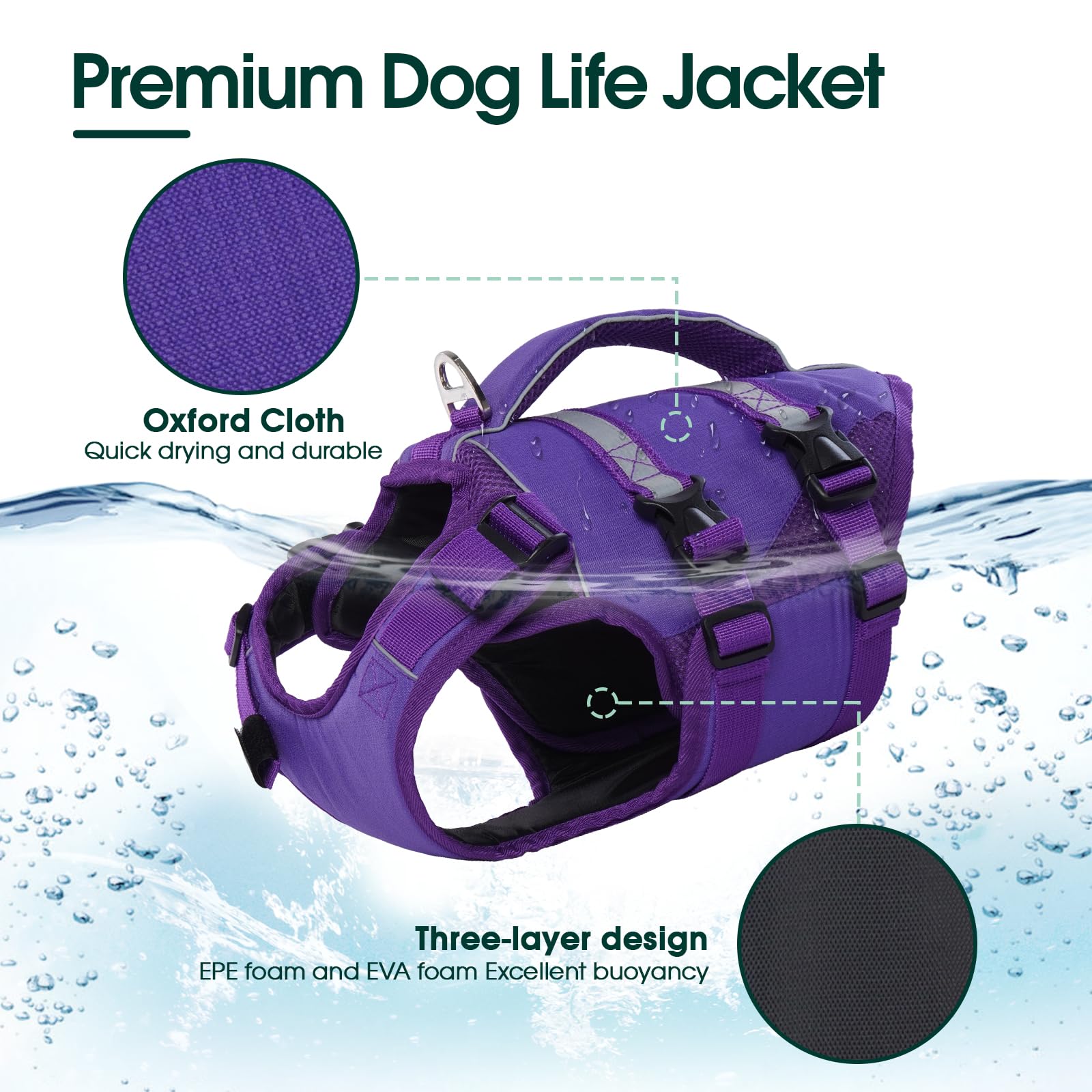 Kuoser gilet sauvetage chien, bandes réfléchissantes pour meilleure visibilité.