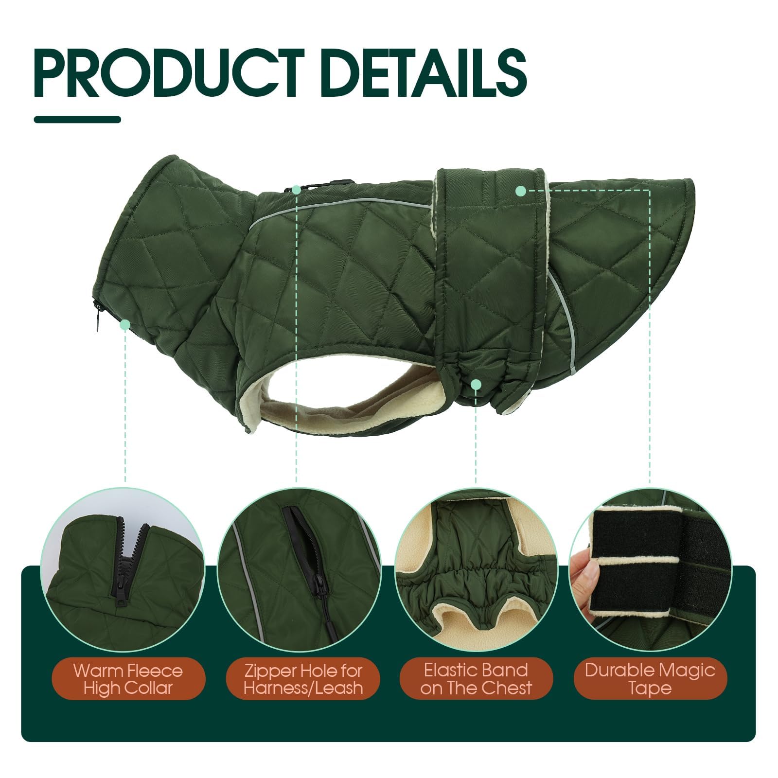 Kuoser Manteau Chien Thermique – ajustement Velcro sur la poitrine pour un maintien sûr.