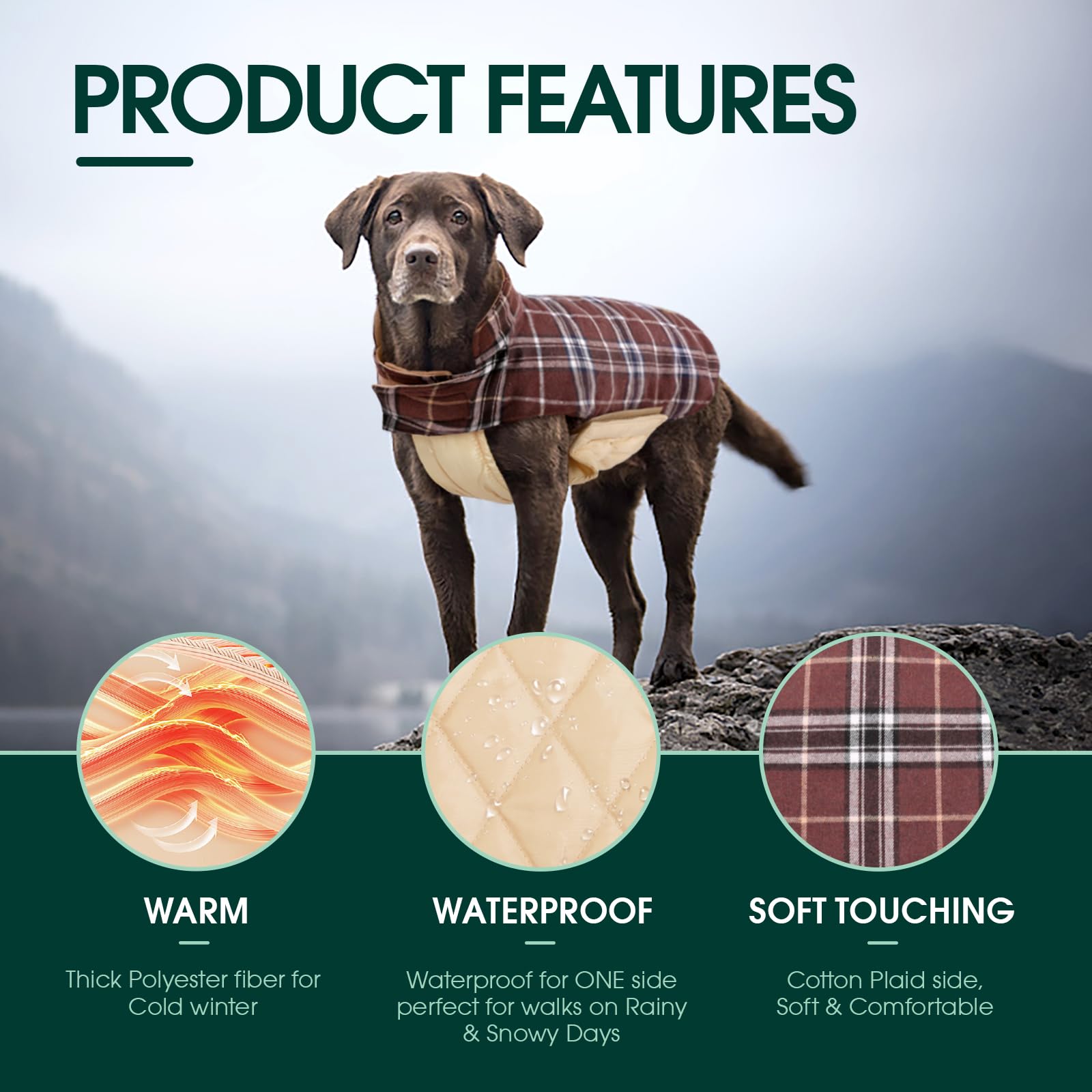 Kuoser Manteau Chien Doublure Polaire — chaleur douce et agréable au toucher.