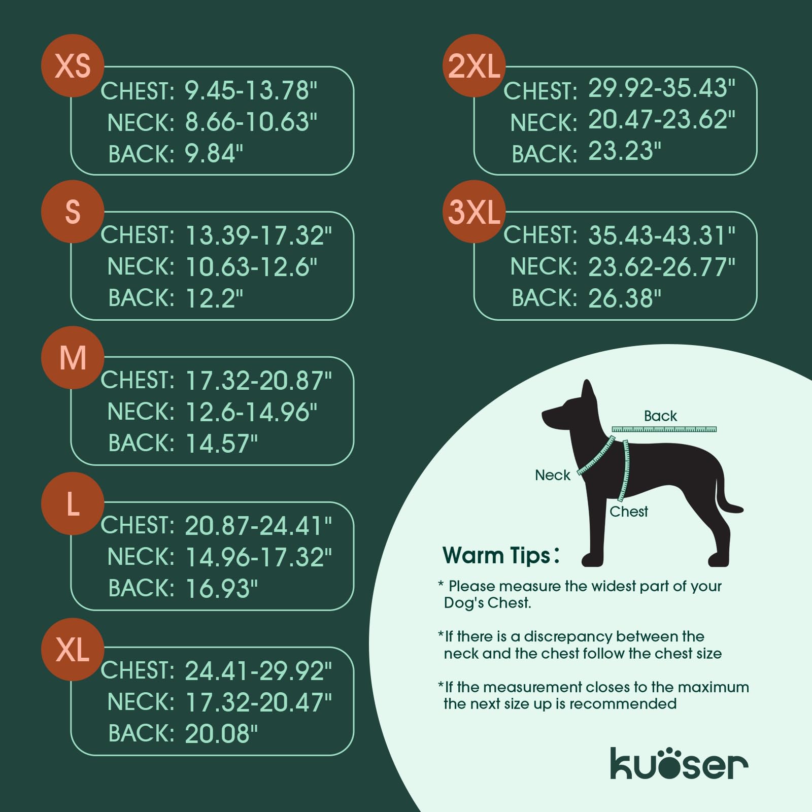 Manteau Kuoser pour chien grand, col roulé et fermeture éclair visibles pour enfiler rapidement.