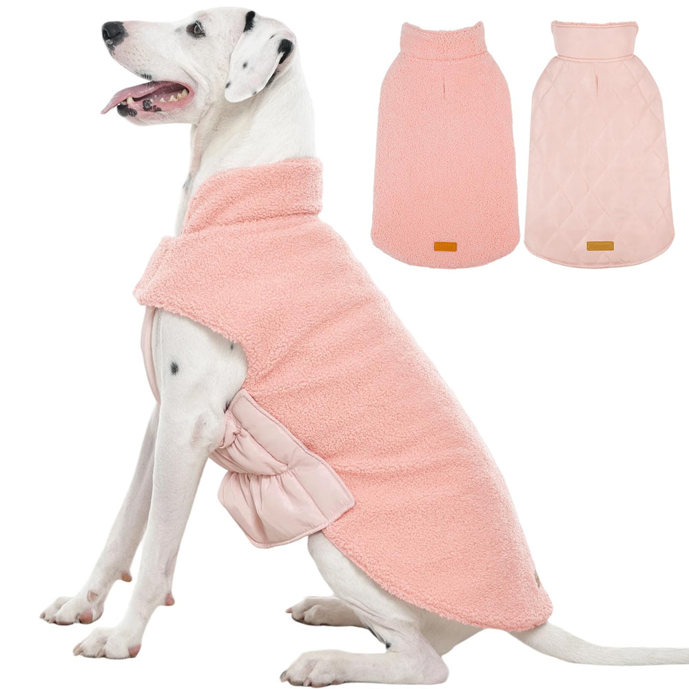 Kuoser manteau pour chien réversible rose en polaire, chaleur douce pour balades.