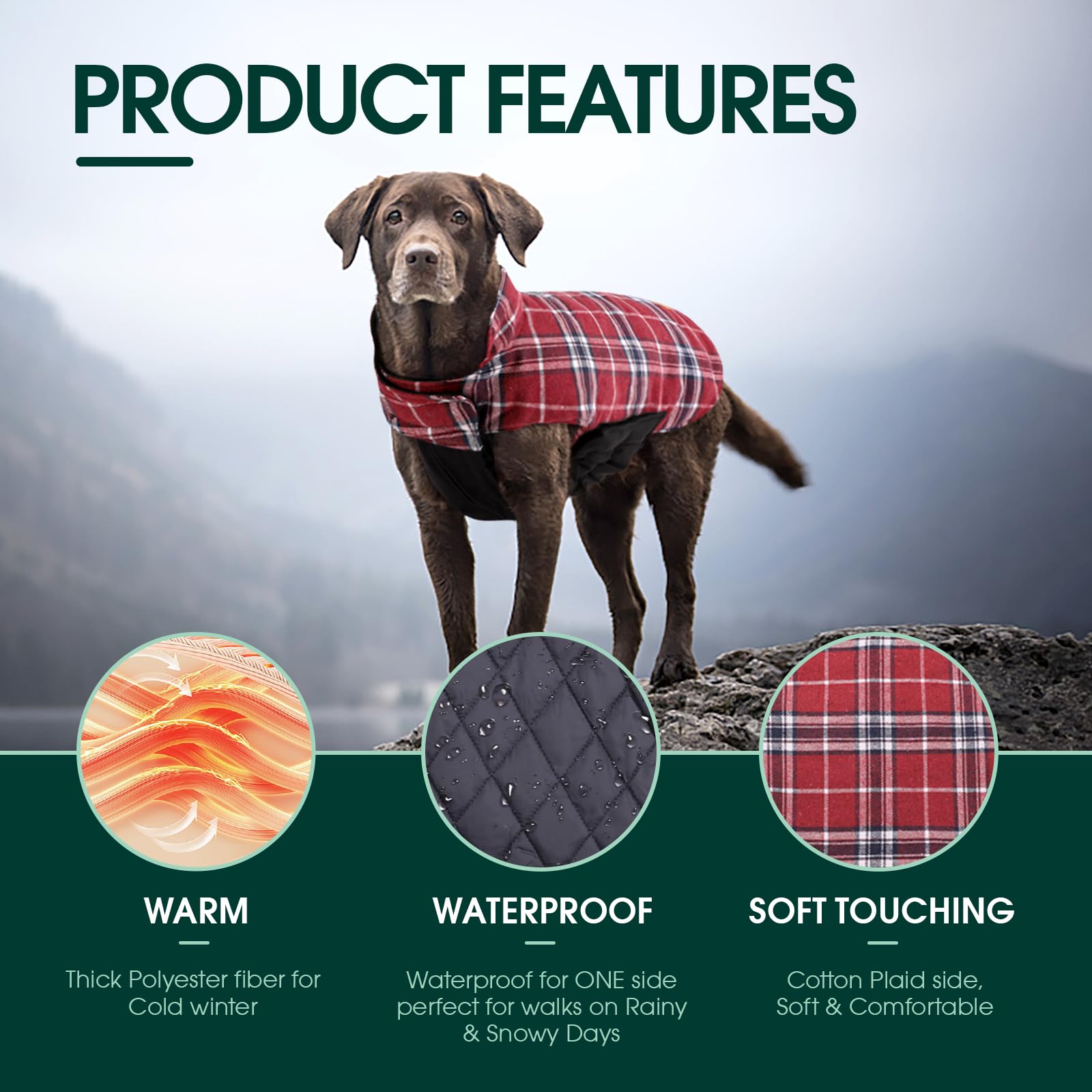 Manteau Kuoser réversible pour chien, système d’ajustement et poche img.